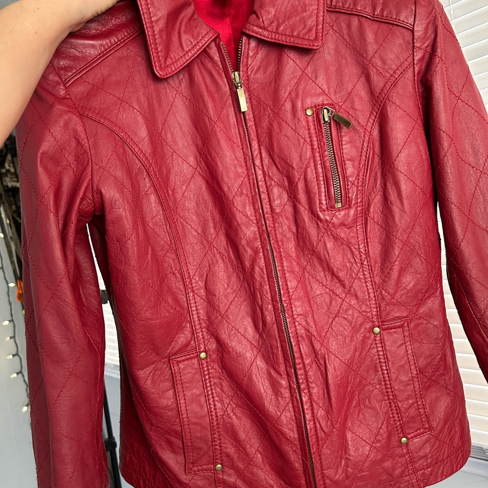 Chico's Ruby Leather Jacket With Quilted Pattern - image 3